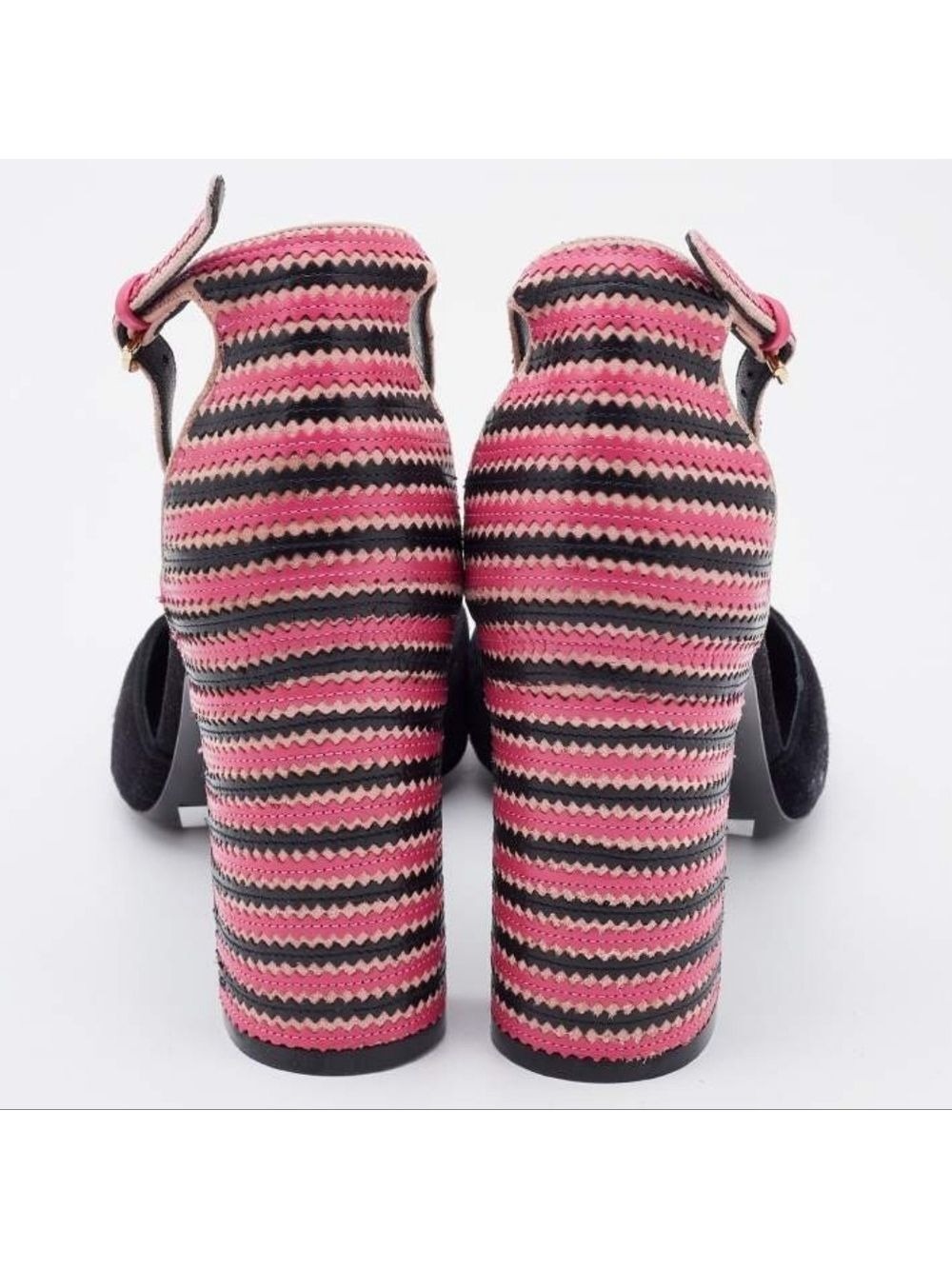 Salvatore Ferragamo Black/Pink Suede And Leather Fergie T-Strap Pumps